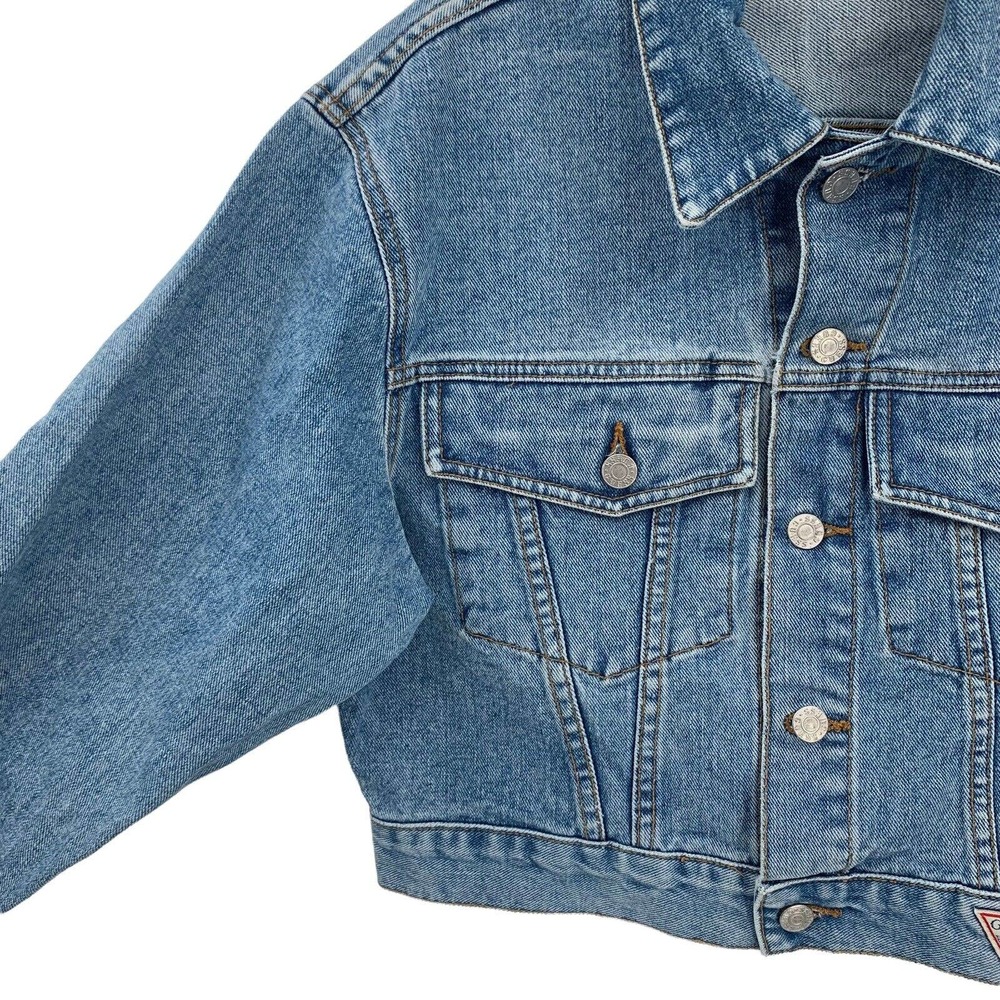 Vintage Guess Jean Jacket Cropped Denim Blue Made In USA Size Small - Picture 2 of 12